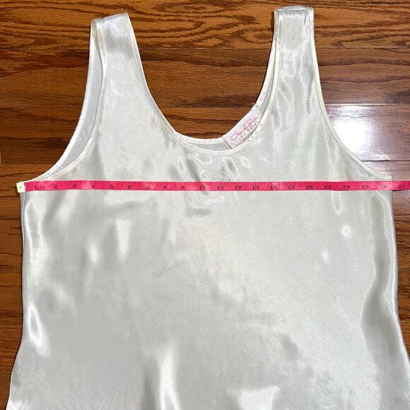 Oscar de la Renta Vintage Pink Label Ivory Satin Logo Sleep Tank Top - Picture 7 of 13